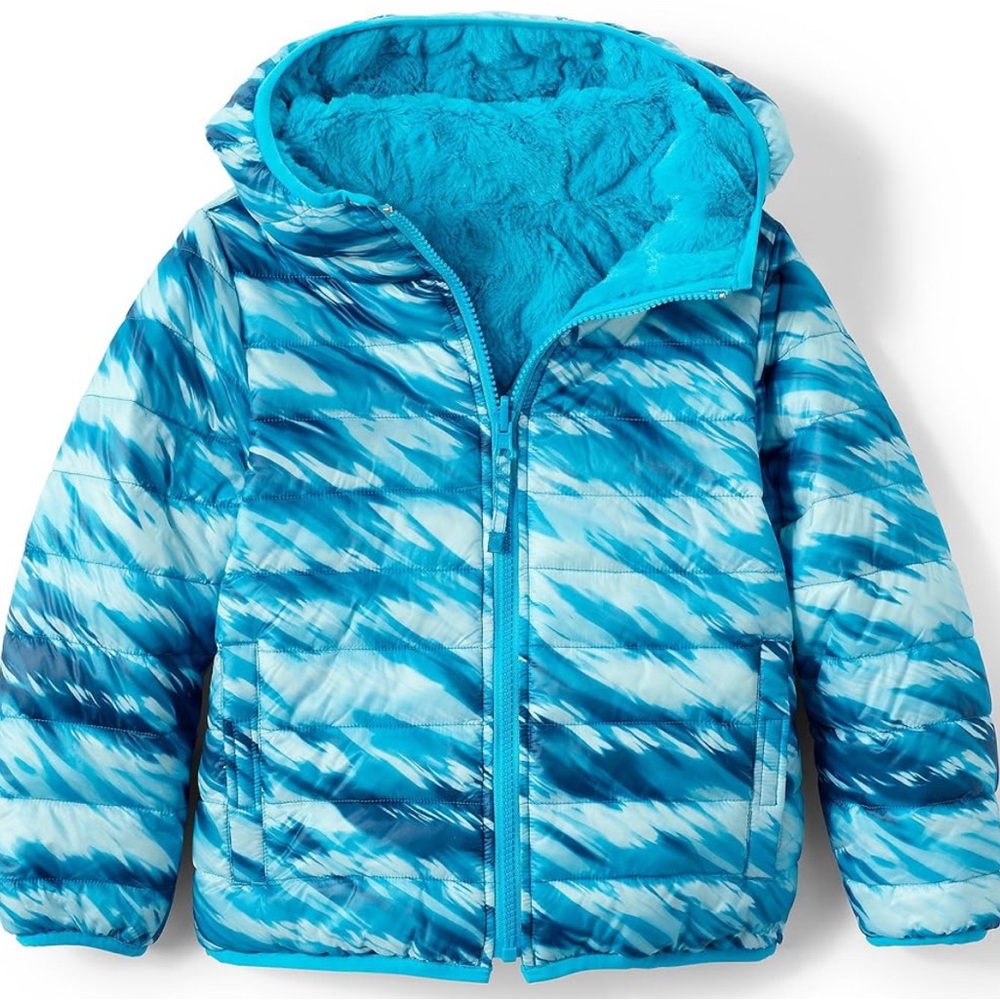 Lands' End Kids Reversible Insulated Blue Puffer Jacket